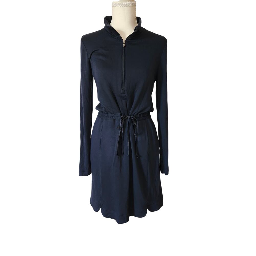 J.Jill Fit Navy Blue Mock Neck Drawstring Tunic Dress Long Sleeve Knee Length XS